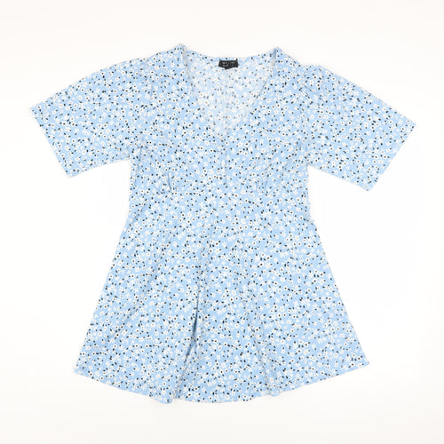 New Look Maternity Blue Floral V-Neck Short Sleeve Tunic Blouse Size 10