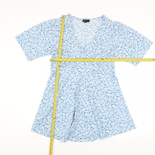 New Look Maternity Blue Floral V-Neck Short Sleeve Tunic Blouse Size 10