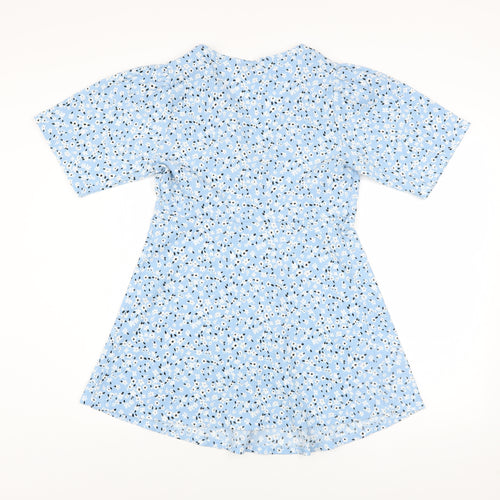 New Look Maternity Blue Floral V-Neck Short Sleeve Tunic Blouse Size 10