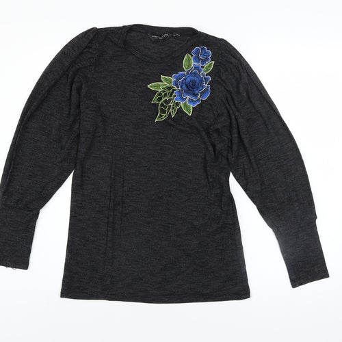 Dorothy Perkins Women Grey Floral Embroidered Pullover Jumper UK 10