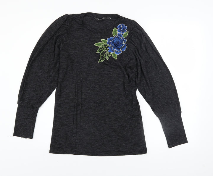 Dorothy Perkins Women Grey Floral Embroidered Pullover Jumper UK 10