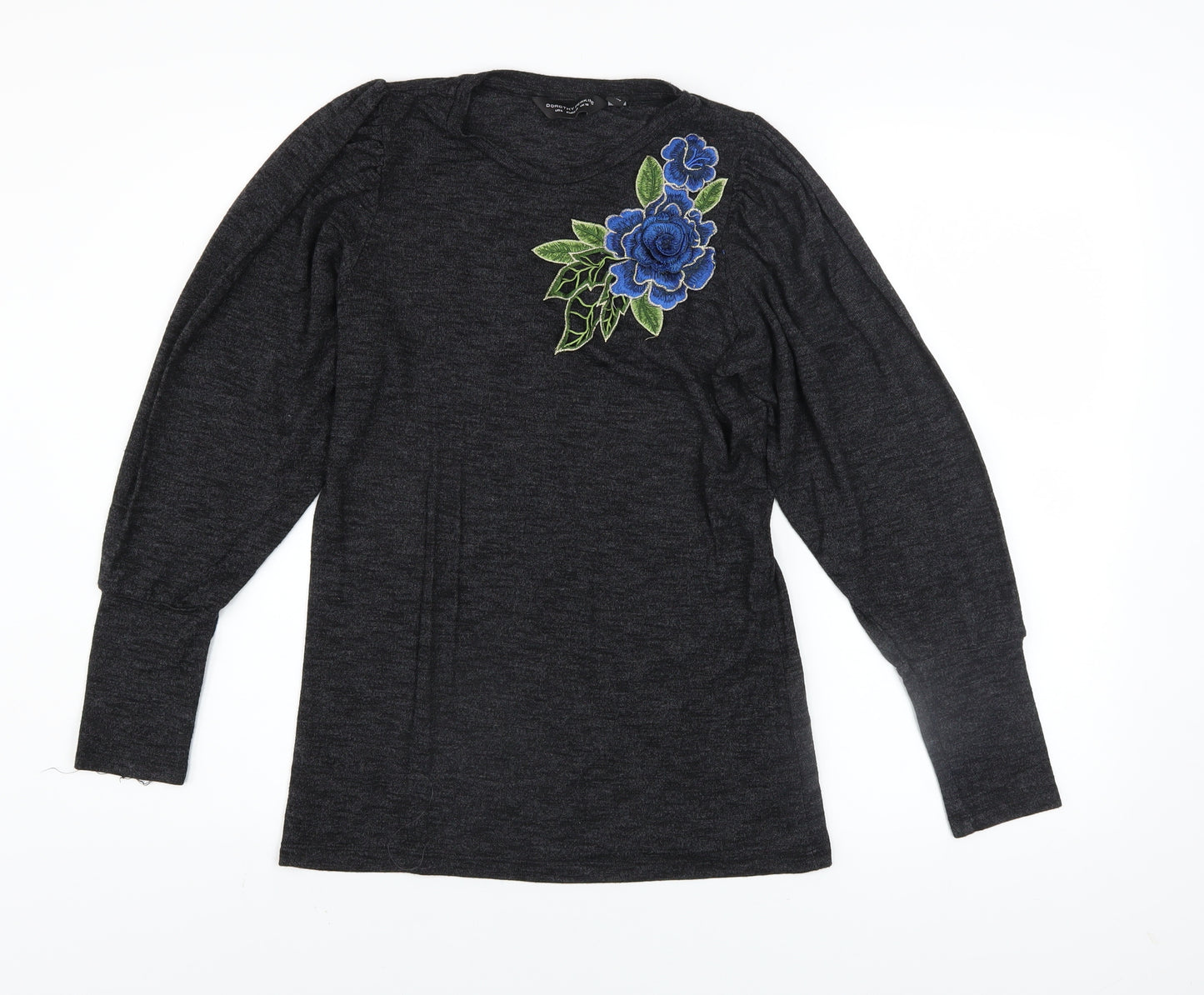 Dorothy Perkins Women Grey Floral Embroidered Pullover Jumper UK 10