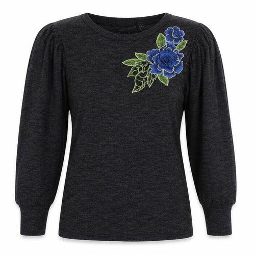 Dorothy Perkins Women Grey Floral Embroidered Pullover Jumper UK 10