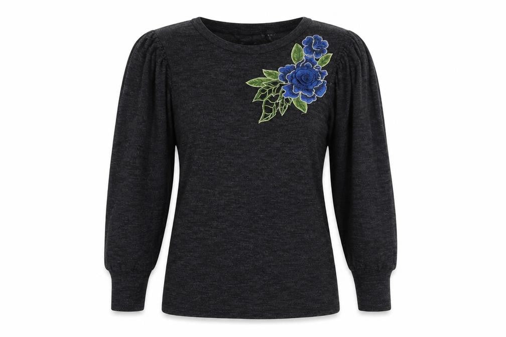 Dorothy Perkins Women Grey Floral Embroidered Pullover Jumper UK 10