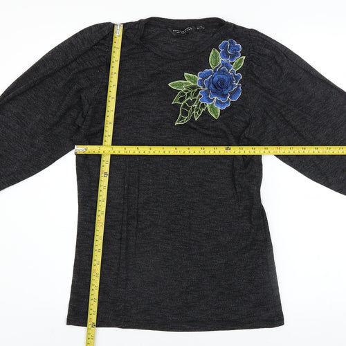 Dorothy Perkins Women Grey Floral Embroidered Pullover Jumper UK 10