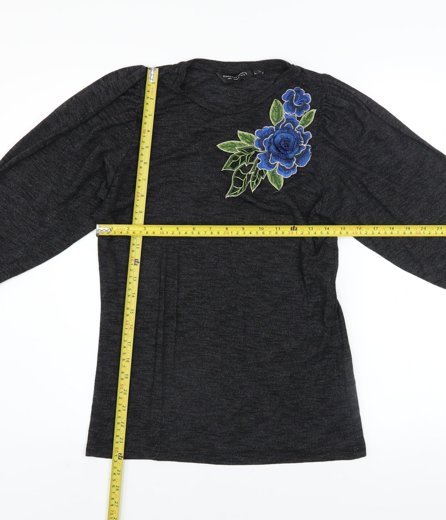 Dorothy Perkins Women Grey Floral Embroidered Pullover Jumper UK 10