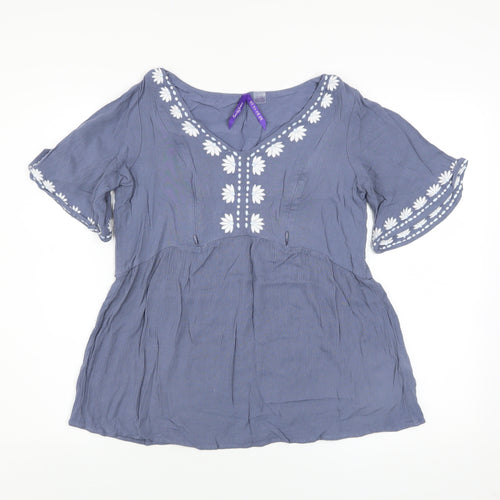 Seraphine Women's Blue Embroidered Bohemian Blouse Top Size 10