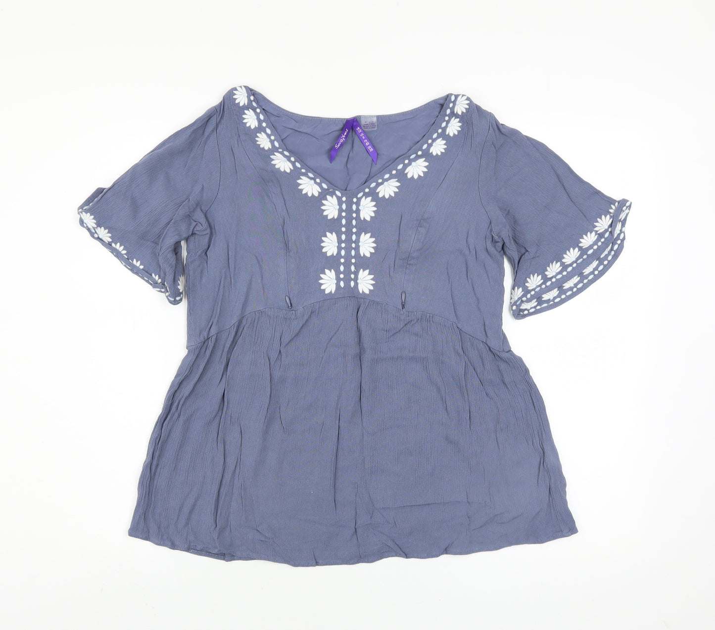 Seraphine Women's Blue Embroidered Bohemian Blouse Top Size 10