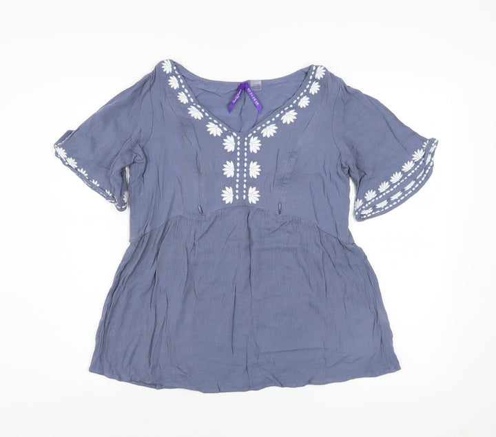 Seraphine Women's Blue Embroidered Bohemian Blouse Top Size 10