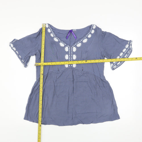 Seraphine Women's Blue Embroidered Bohemian Blouse Top Size 10