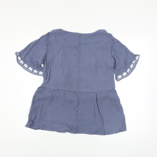Seraphine Women's Blue Embroidered Bohemian Blouse Top Size 10