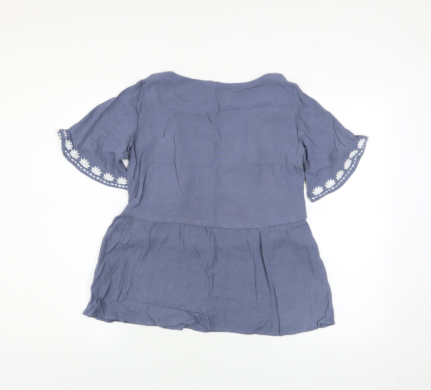Seraphine Women's Blue Embroidered Bohemian Blouse Top Size 10