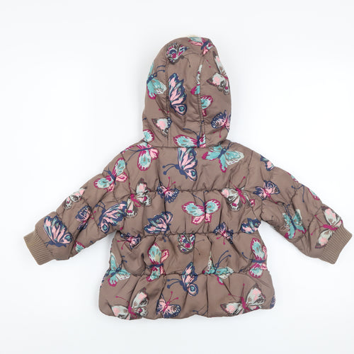 Next Girls Brown Butterfly Puffer Coat Hooded Winter Jacket 2 Years