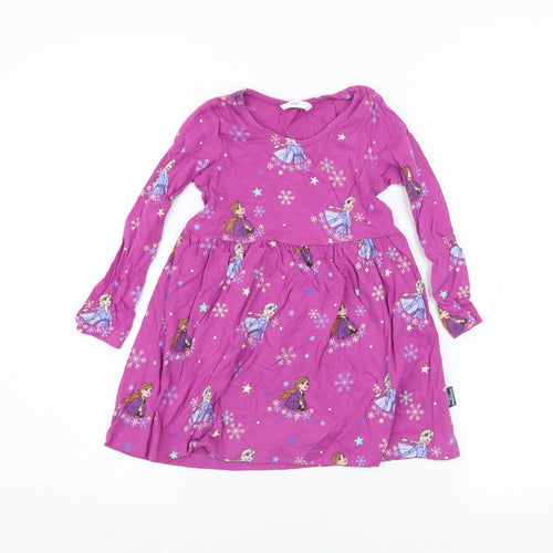 Marks and Spencer Girls Pink Frozen Skater Dress 2-3 Years Cotton Long Sleeve
