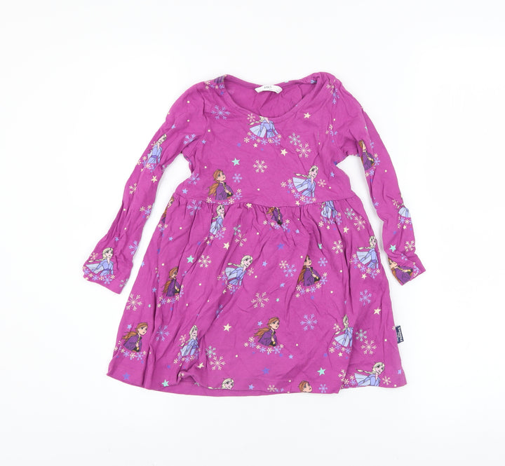 Marks and Spencer Girls Pink Frozen Skater Dress 2-3 Years Cotton Long Sleeve