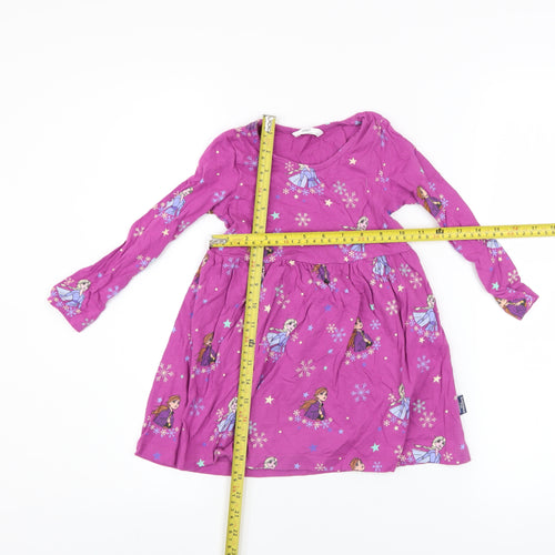 Marks and Spencer Girls Pink Frozen Skater Dress 2-3 Years Cotton Long Sleeve
