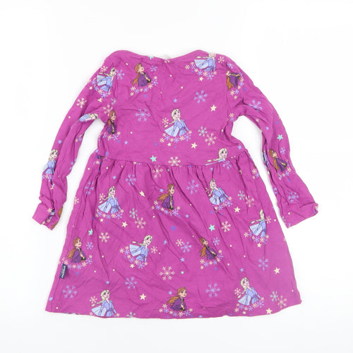 Marks and Spencer Girls Pink Frozen Skater Dress 2-3 Years Cotton Long Sleeve