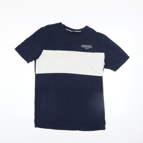 Diesel Men’s Blue White Colourblock Cotton T-Shirt Size S