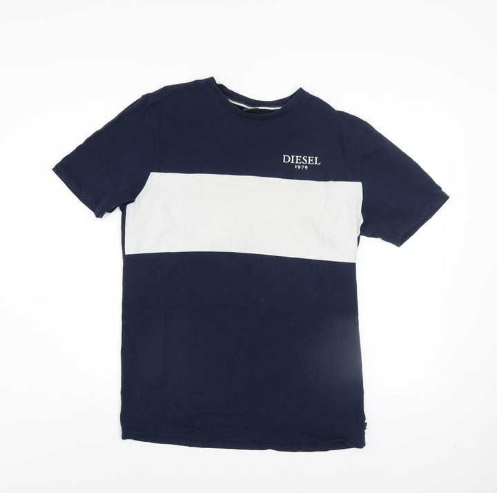 Diesel Men’s Blue White Colourblock Cotton T-Shirt Size S