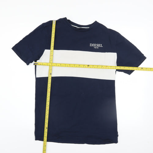 Diesel Men’s Blue White Colourblock Cotton T-Shirt Size S