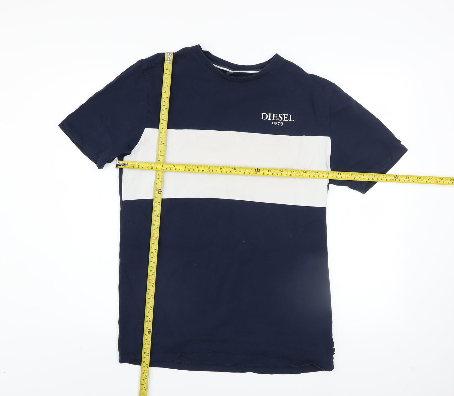 Diesel Men’s Blue White Colourblock Cotton T-Shirt Size S