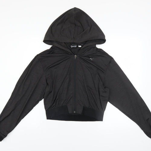 Puma Womens Black Size 10 Full Zip Hoodie with Hooded Design