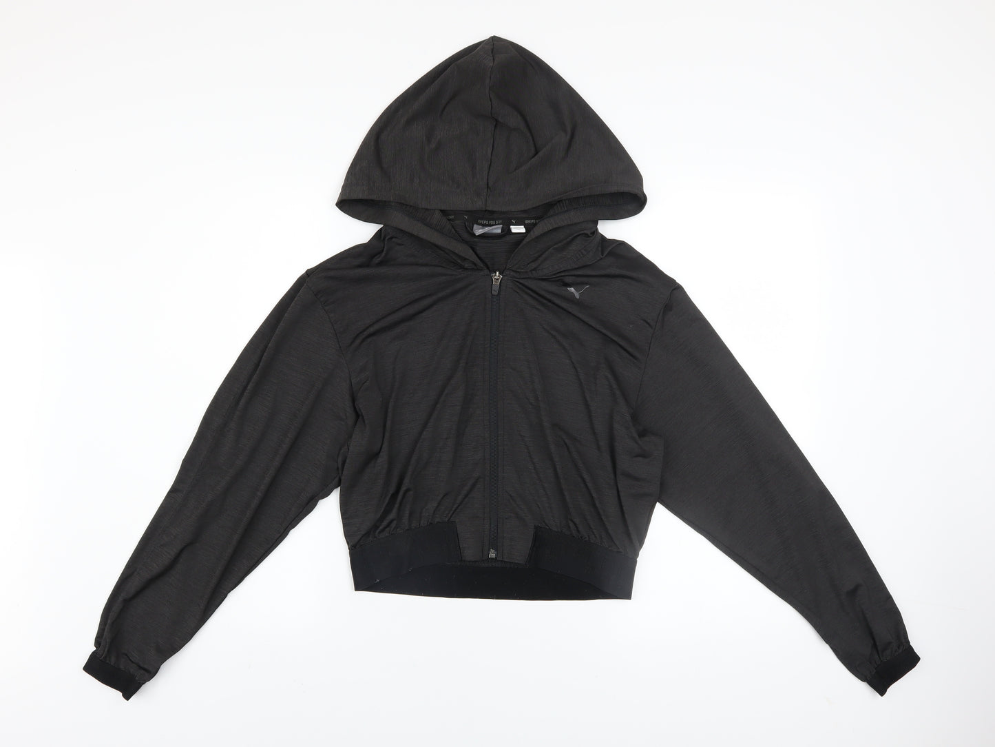 Puma Womens Black Size 10 Full Zip Hoodie with Hooded Design