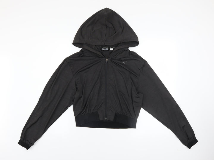 Puma Womens Black Size 10 Full Zip Hoodie with Hooded Design