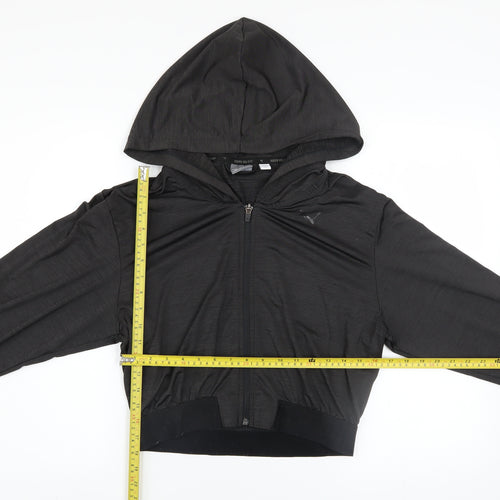 Puma Womens Black Size 10 Full Zip Hoodie with Hooded Design