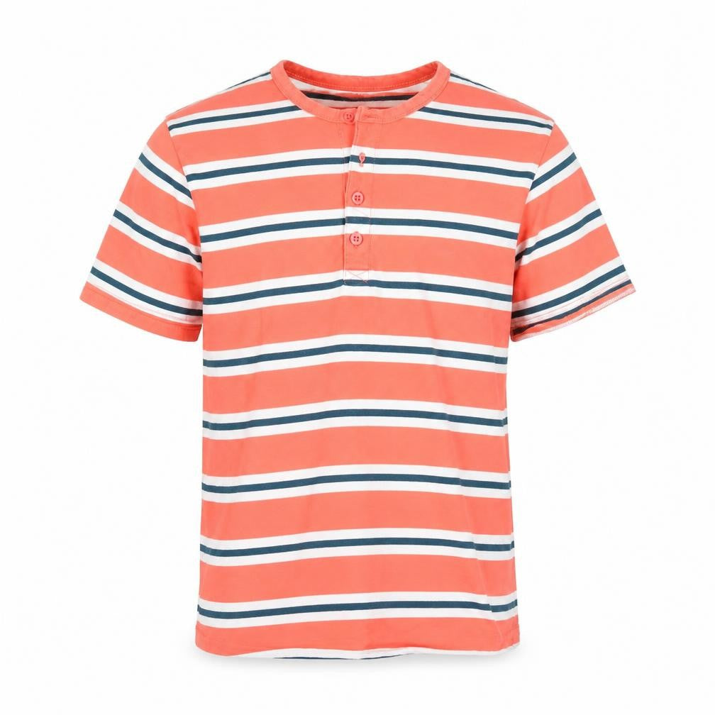Dunnes Stores Mens Orange Striped Henley Short Sleeve Cotton Shirt XS