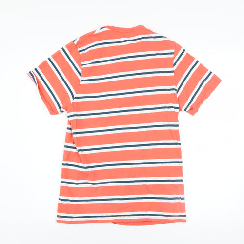Dunnes Stores Mens Orange Striped Henley Short Sleeve Cotton Shirt XS