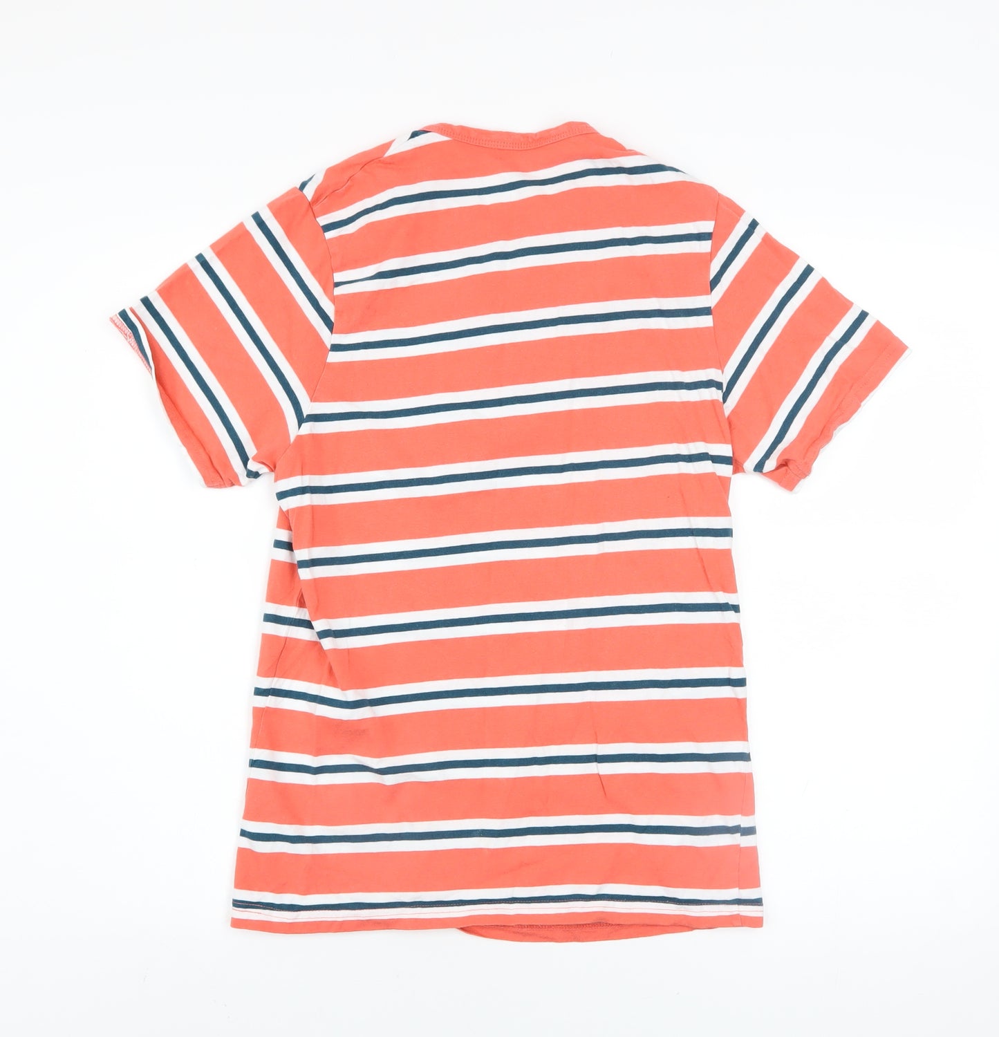 Dunnes Stores Mens Orange Striped Henley Short Sleeve Cotton Shirt XS