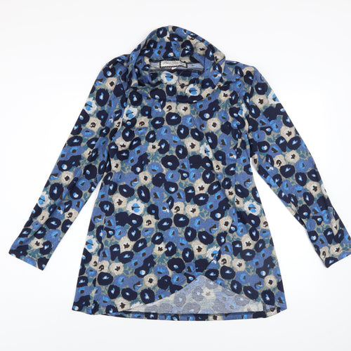 Paco Boutique Women’s Blue Animal Print Cowl Neck Tunic Jumper Size 10