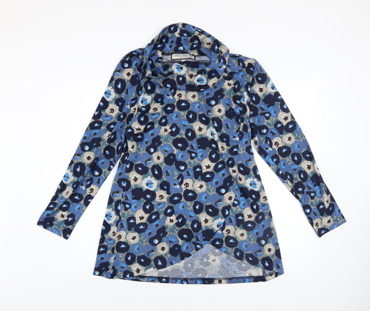 Paco Boutique Women’s Blue Animal Print Cowl Neck Tunic Jumper Size 10