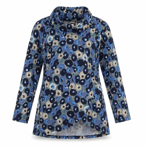 Paco Boutique Women’s Blue Animal Print Cowl Neck Tunic Jumper Size 10