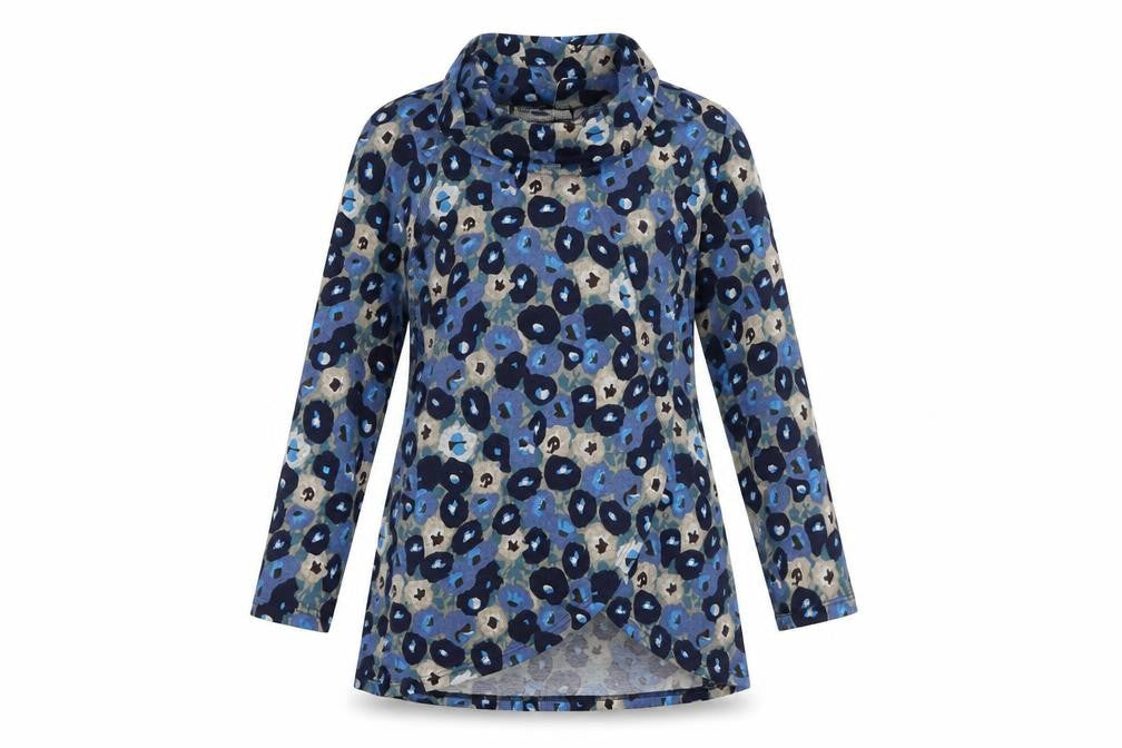 Paco Boutique Women’s Blue Animal Print Cowl Neck Tunic Jumper Size 10