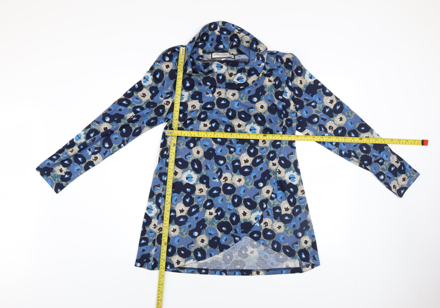 Paco Boutique Women’s Blue Animal Print Cowl Neck Tunic Jumper Size 10