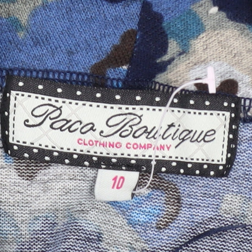 Paco Boutique Women’s Blue Animal Print Cowl Neck Tunic Jumper Size 10