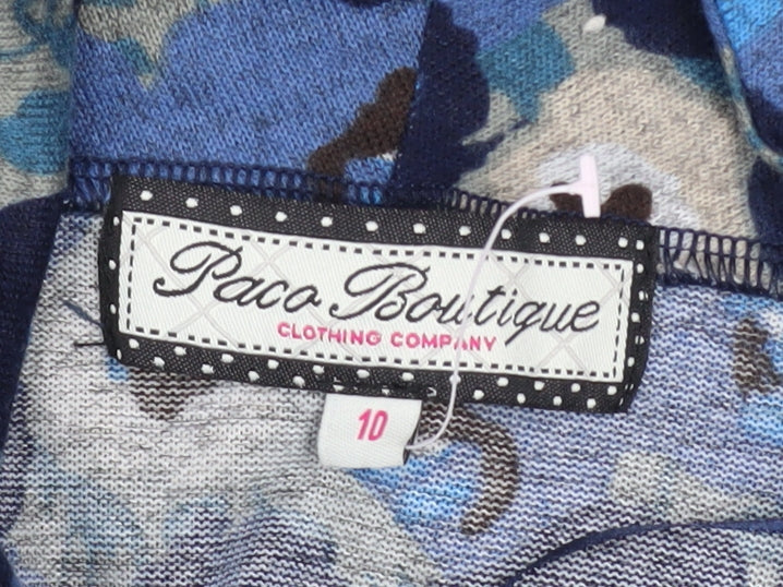 Paco Boutique Women’s Blue Animal Print Cowl Neck Tunic Jumper Size 10