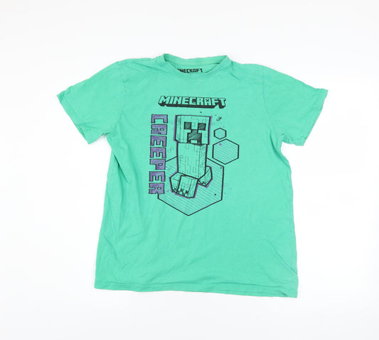 Minecraft Boys Green Creeper Graphic T-Shirt 12-13 Years Cotton