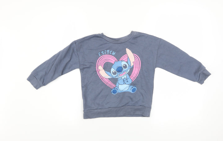 Disney at Primark Girls Blue Stitch Sweatshirt 5-6 Years Pullover