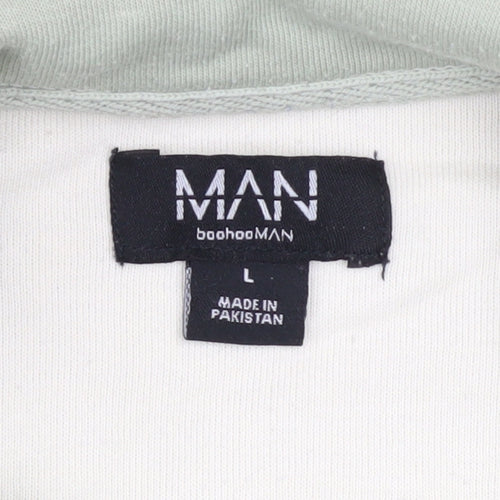 boohooMAN Men's Green Colourblock Zip Polo Shirt Size L