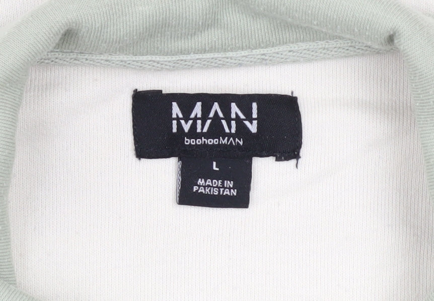boohooMAN Men's Green Colourblock Zip Polo Shirt Size L