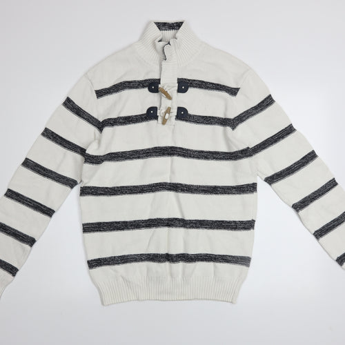 Armand Thiery Men’s White Striped Cotton Pullover Jumper L