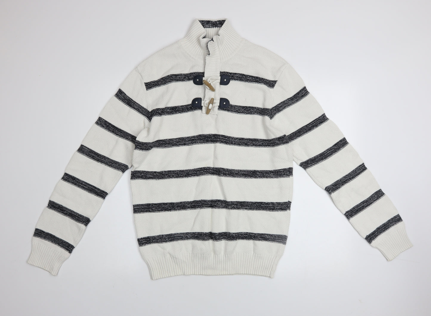 Armand Thiery Men’s White Striped Cotton Pullover Jumper L