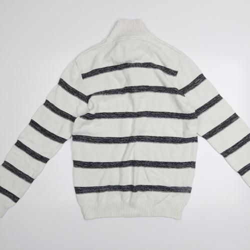 Armand Thiery Men’s White Striped Cotton Pullover Jumper L