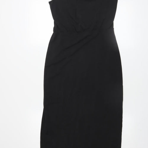 Oasis Women Black Bodycon Midi Dress Size S Sleeveless Zip Back