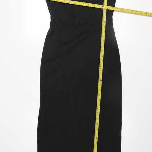 Oasis Women Black Bodycon Midi Dress Size S Sleeveless Zip Back