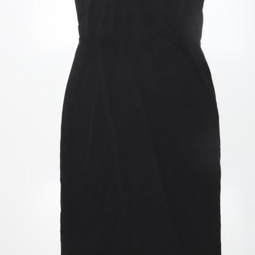 Oasis Women Black Bodycon Midi Dress Size S Sleeveless Zip Back