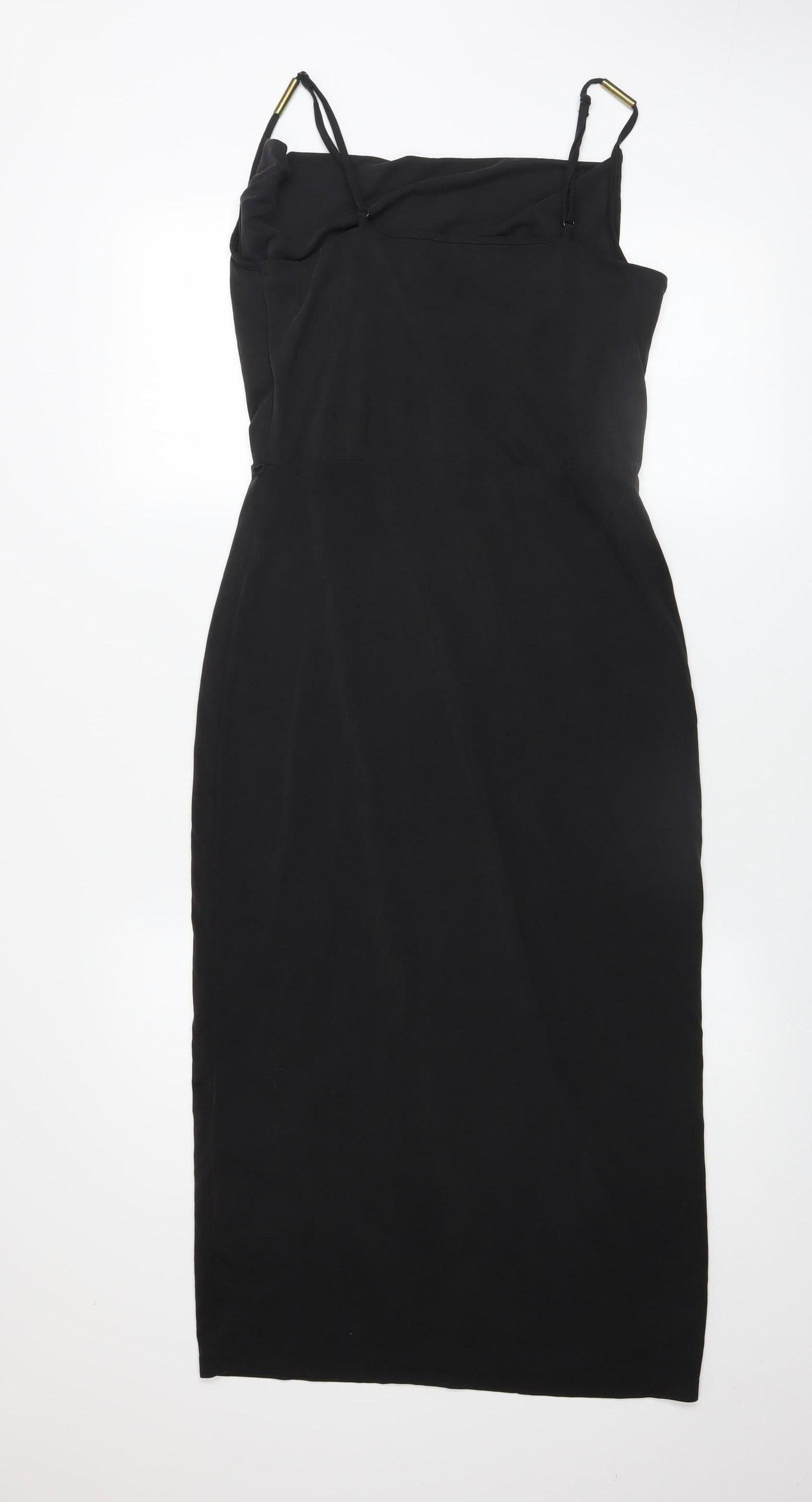 Oasis Women Black Bodycon Midi Dress Size S Sleeveless Zip Back